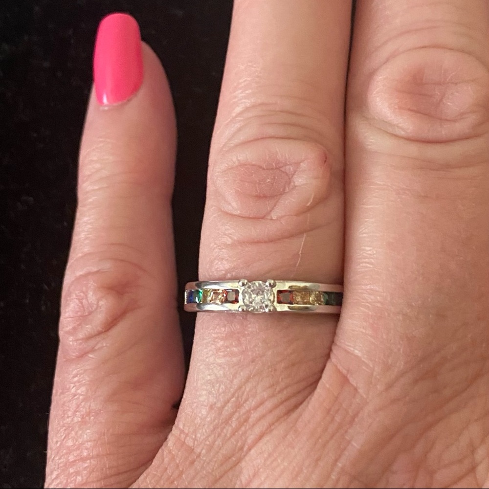 RAINBOW GEMSTONES/CZ STAMPED S925 SILVER RING - Picture 8 of 12